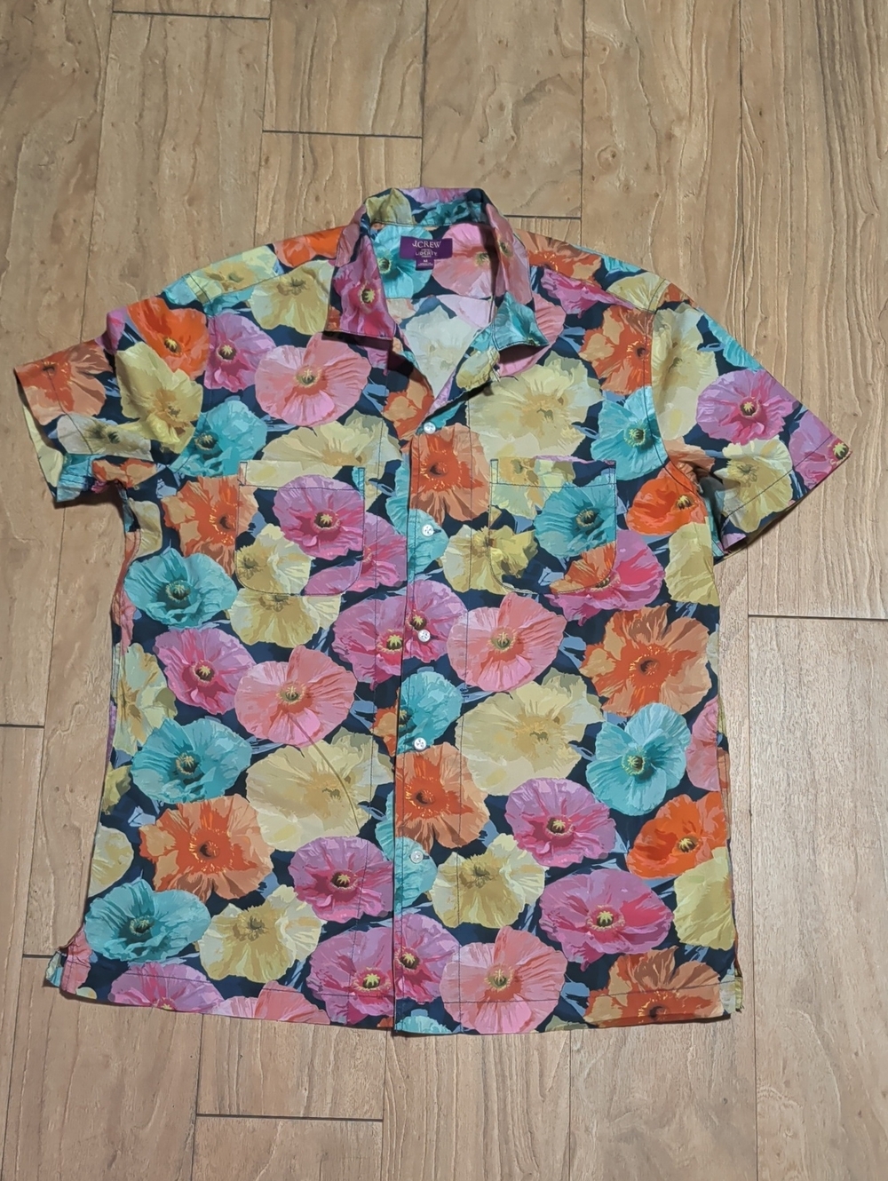 J. Crew W/ Liberty Print Navy Floral Short-Sleeve Button-Down Shirt